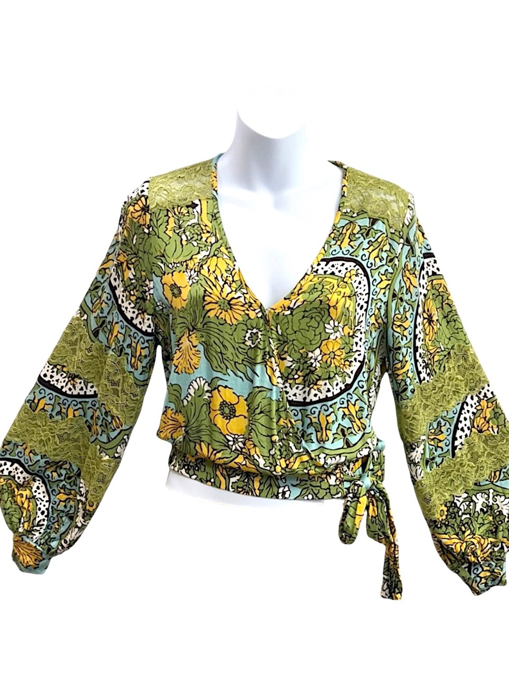 Anthropologie x Tiny Floral Tie Waist Wrap Blouse